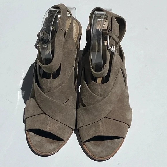 MARC FISHER Women’s Suede Valen peep toe sandals booties adjustable ankles 7.5 - Picture 4 of 8